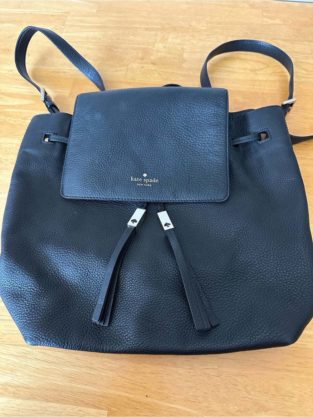 Kate Spade Black Pebbled Leather Grey Street Wilder Backpack
